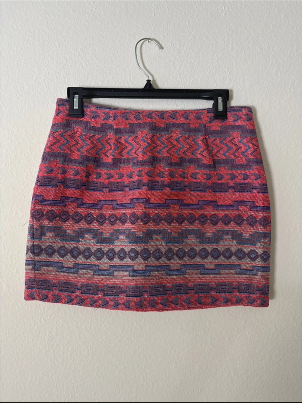 Patterned Pink and Purple Knit Mini Skirt